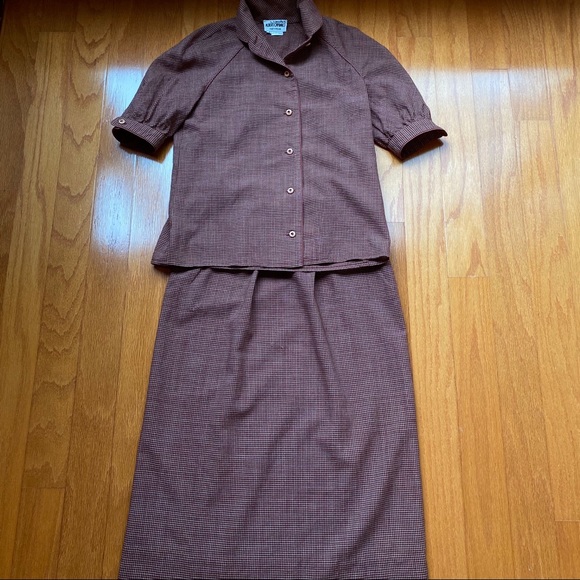 Vintage  70’s micro check wool top and skirt - Picture 3 of 6